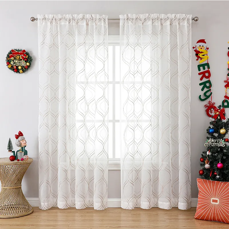 Weihnachten Großhandel Sheer Bestickte Vorhang Polyester Stoff Vorhänge für das Wohnzimmer Cortinas Para Sala Wohnzimmer