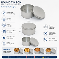 Boîte à biscuits ronde personnalisée avec logo imprimé, fabricant OEM, finition mate bleu marine et intérieur doré, emballage métallique de qualité alimentaire