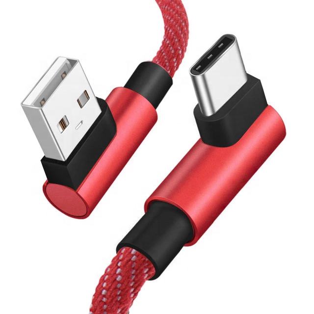 1M 2M 90 Degree Elbow Fast Charging Aluminum Alloy & Nylon Braided USB Cable for iPhone Type-C Micro USB Computer 3 in 1