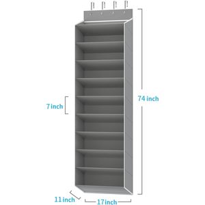 Organisateur de chaussures à suspendre à la porte, 10 niveaux, gris, pliable, pour le rangement des chaussures derrière les portes ou sur les murs - Product Image 2