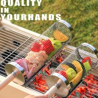 Panier de cuisson rotatif en acier inoxydable, taille uniforme, cercle complet, maille fine, cuisson uniforme, portable pour barbecue extérieur