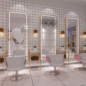 SWT de metal elegante oro doble lado salón espejo Barbero tienda espejos con soporte y Luz - Product Image 2