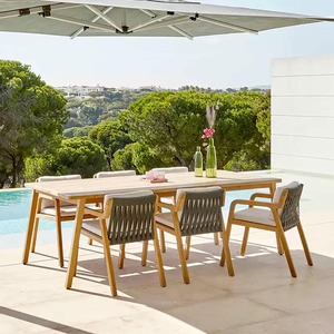Custom Teak Solid Wood Rope Weave Outdoor Dining Set, Waterproof Sunproof Patio Table Chair Combination for Villa Garden Balcony - Product Image 1