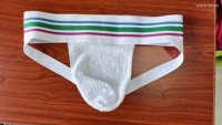 Celana Dalam Jockstrap Pria Putih Lembut dan Bernapas dari Bahan Spandex/Katun Bergaris dengan Pinggang Bergaris Pelangi