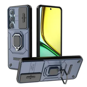 Luxury Shockproof Hard Plastic PC Protective Lens Phone Cover with Kickstand Holder Case For OPPO Realme C65 4G