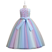 Robe de princesse arc-en-ciel de luxe pour filles de 1 à 12 ans, robe de bal en tulle multicolores avec appliques de papillons, doublure en satin, sous-jupe en soie douce