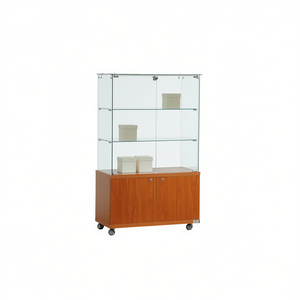 Vitrine moderne en verre 80x40x130 cm avec base en bois de cerisier, portes et étagères verrouillables pour le rangement dans le salon - Product Image 2