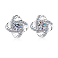 Boucles d'oreilles clous personnalisées en argent sterling S925, motif moulin à vent et trèfle à quatre feuilles, en moissanite, pour femme