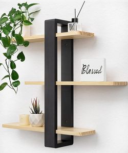 MAYHOME Furniture Wall Mounted Shelving <strong>Unit</strong> All <strong>Pine</strong> Wood 50CM 3 Tier Large <strong>Shelf</strong> for Bedroom Living Room Office Bathroom - Product Image 1