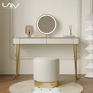 Led 거울 백색 목제 구조 금속 다리 화장대 허영 테이블을 가진 현대 호화스러운 간단한 침실 드레서