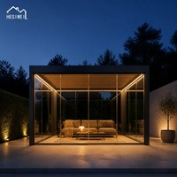 Pergola à lames orientables en aluminium HESIWEI avec éclairage LED, cadre en 6063 T6 avec revêtement en poudre, toit à lames motorisé, gazebo sur mesure