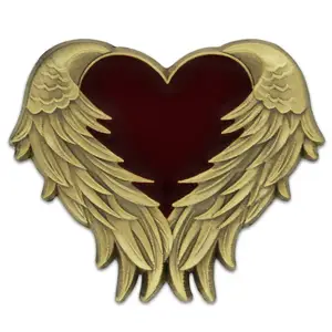 Angel heart 3D desgin enamel lapel gold plated buttons brooch badge pride badge custom metal wings pin