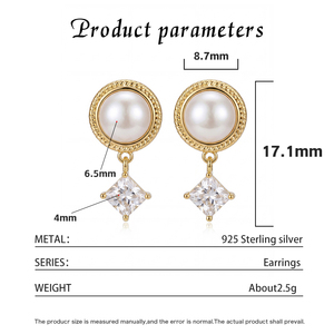 Boucles d'oreilles pendantes en cuivre et or 18 carats torsadées avec perles blanches et zircons cubiques pour femme, bijoux vintage en zircon carré et perles, cadeau - Product Image 3