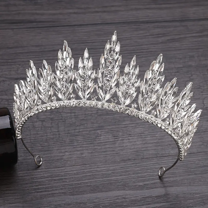 الفضة اللون حجر الراين إكليل تاجي جودة عالية اليدوية كريستال إكسسوارات الشعر عقال الزفاف الزفاف الأميرة تاج تيارا