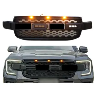 2022 2023 Black Front Grill Cover With LED For Fo@rd Ranger Wildtrack Accessories Grilles For Ranger T9 Next-Gen 2023