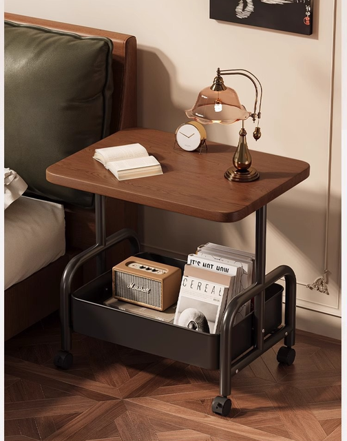 Double Layer Rolling Trolley Side Table with Wheels Movable Storage Shelf for Living Room Sofa Bedroom Wholesale