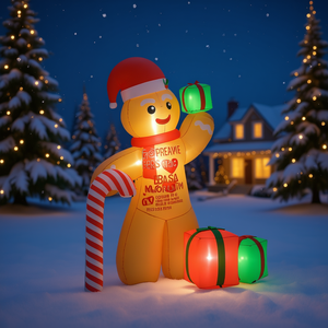 Decoración Navideña Inflable de Hombre de Jengibre para Jardín, Decoración Festiva para Exteriores, Material de PVC, Diseño con Regalo en la Mano - Product Image 2