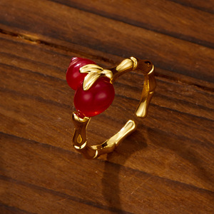 Red Gourd Shaped Open Ring Adjustable Index Finger Fruit Design Fashion Jewelry Gift - Product Image 4