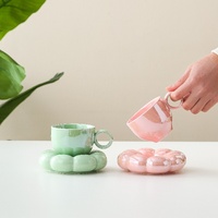 Mug à café ou à thé en porcelaine écologique créatif à la vente chaude, tasse à tournesol faite à la main avec soucoupe, ensembles pour les fêtes