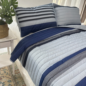 Ensemble de couettes rayées personnalisées bleu clair pour garçon, 3 pièces, ensemble de <span class=keywords><strong>couvre</strong></span>-<span class=keywords><strong>lit</strong></span> en coton matelassé, <span class=keywords><strong>couvre</strong></span>-<span class=keywords><strong>lit</strong></span> brodés de luxe pour <span class=keywords><strong>lit</strong></span> - Product Image 2