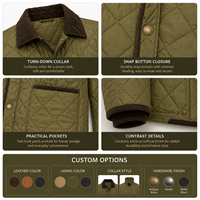 Jaket Pria Model Country Ringan Berlapis Diamond Quilted dengan Kerah Corduroy dan Kancing Tekan Depan