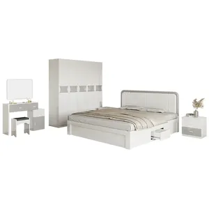 2022 Popular Bedroom Set Queen Size Modern 1.5m White Bed Room Furniture Bedroom Set High Glossy Storage Bedroom Set