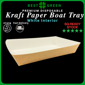 Bandeja de papel Kraft desechable para barco, bandeja de comida rápida | 19cm x 11,5 cm x 3,5 cm | Ecológico | Biodegradable | Para Catering - Product Image 3