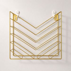 Wall Mounted Metal Magazine Rack Gold Minimalist Design Multi Tier Storage Shelf For Home Office No Drilling Required - Product Image 3