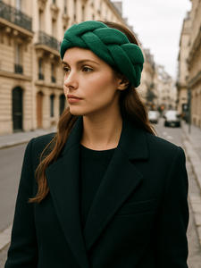 ربطة رأس محبوكة من الصوف بتصميم بسيط على الطراز الاسكندنافي للنساء لفصلي الخريف والشتاء والدفء إمكانية العمل مع شعار مخصص إكسسوارات خضراء لطيفة - Product Image 3