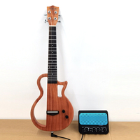 Ukulele électrique en gros, tête acoustique muette, ukulele électrique en bois d'acajou