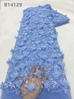 CHOCOO Tissu en dentelle de tulle brodé 3D africain en gros, écologique, léger, de luxe, avec appliques perlées pour mariage féminin