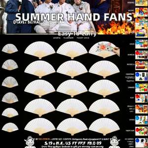 Éventails pliants vintage japonais et chinois en bambou, portables, sculptés, avec motifs peints pour l'été, parfaits pour les mariages, les danses et les fêtes, souvenir idéal - Product Image 2