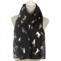 Écharpe en feuille métallique motif chat mignon, châle doux noir toutes saisons pour femme, idéal comme cadeau