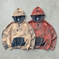 Sweat à capuche homme en molleton de coton French Terry personnalisé, coupe oversize, vintage, délavé à l'acide, style streetwear, déchiré et vieilli, effet délavé, coupe carrée et courte