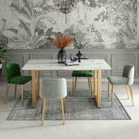 Ensemble de table à manger rectangulaire moderne en acier inoxydable, table à dîner 4 places, plateau blanc italien, tables à manger rectangulaires