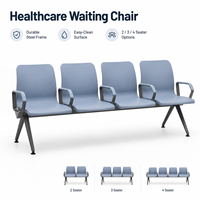 Banc d'attente ergonomique moderne et confortable avec assise en PU moulé, accoudoirs et structure en acier pour hôpitaux, cliniques, aéroports et espaces publics