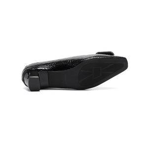 Pumps élégantes en cuir verni <span class=keywords><strong>noir</strong></span> à bout <span class=keywords><strong>carré</strong></span> et <span class=keywords><strong>talon</strong></span> bas avec boucle en strass pour les occasions spéciales, les mariages, le bureau, les femmes - Product Image 3