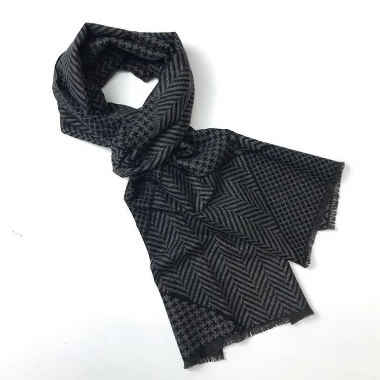 Fashion Europe style scottish design black grey double sided cashmere muffler scarf for men