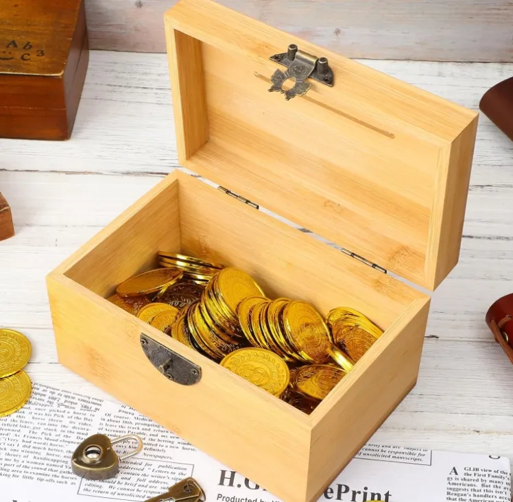 빈티지 나무 보물 상자 소박한 작은 나무 상자 장식 동전 은행 돈 은행 나무 보관 상자
