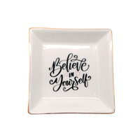 Offre Spéciale anneau en céramique imprimé logo personnalisé bibelot plat carré bijoux plateau avec bord doré