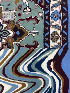 Alfombra de lana Vintage persa de estilo moderno con estampado personalizado, alfombra lavable de diseño multicolor con mechones a mano para el suelo del hogar - Product Image 4