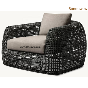 Lussuosa poltrona in vimini con cuscino in metallo Design moderno per soggiorno all'aperto o uso alberghiero - Product Image 3