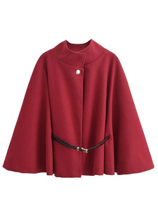 Chaqueta de Mujer de Alta Gama Vintage, Estilo Poncho Regular con Cuello Mao y Mangas Murciélago - Product Image 3
