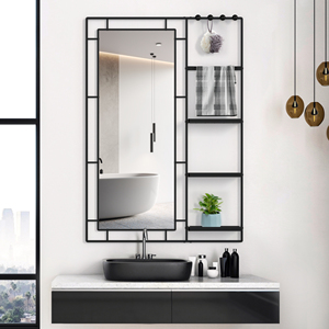 BEAUTME <span class=keywords><strong>specchio</strong></span> da bagno nero per sopra il lavandino, rettangolo incorniciato specchi da parete <span class=keywords><strong>con</strong></span> supporto di stoccaggio bagno <span class=keywords><strong>con</strong></span> mensola e ganci - Product Image 1
