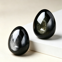 Œuf en obsidienne naturelle, effet doré et argenté, œuf de cristal poli à la main, pierre de guérison, décoration de Pâques, artisanat en cristal pour la méditation