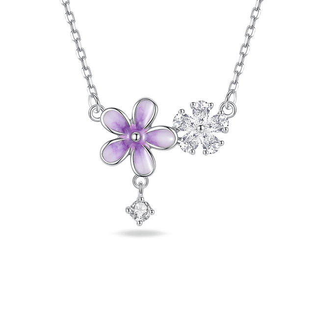 Exquisite Flower Pendant Necklace Women FineJewelry Gift 925 Sterling Silver Charm Luminous Iris Flower Clavicle Chain
