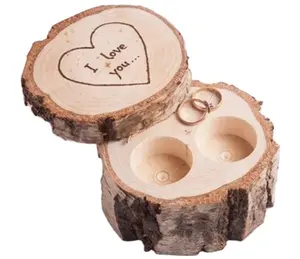 China Profissional Rústico Árvore Stump Birch Anel De Casamento Titular com Dois Furos Personalizado Criativo Único Anel Caixa