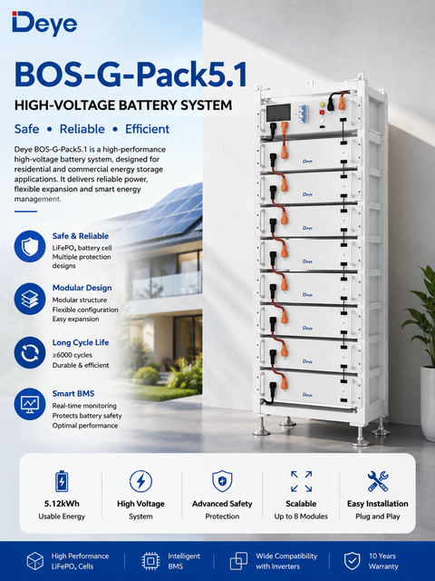 Deye High Voltage Battery BOS-G-Pack5.1 Lithium Battery Stackable LiFePO4 Home Energy Storage