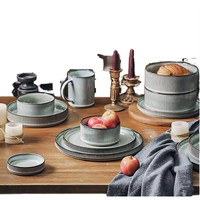 Service de table 12 pièces en grès émaillé réactif, style moderne classique, pour 4 personnes, comprenant assiettes plates, assiettes à salade, bols et tasses