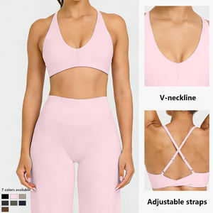 XW-AWX8002-1 דפוס אחיד נושם ייבוש מהיר רצועות מתכווננות כושר חדר כושר צרפתי סִגְנוֹן חזיית ספורט עם צווארון הלטר לנשים - Product Image 2